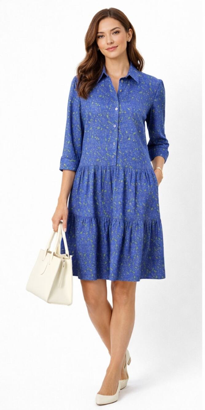 Tyler Boe S Blue Floral Drop Waist Tiered Shirt Dress Coastal Spring Preppy